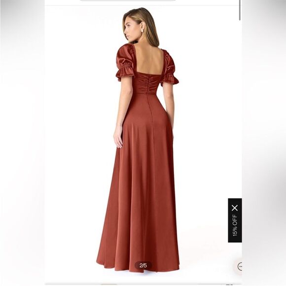 NWT Azazie Harlie Stretch Satin Dress Terracotta Size 12 - Picture 3 of 12